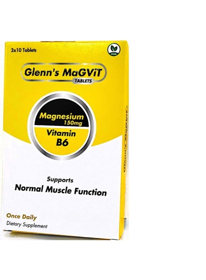 Vegan Glenn’s Magvit Dietary Supplement Tablets – Magnesium & Vitamin Support for Energy, Muscle Function & Overall Wellness, 30 Tablets - Image 2